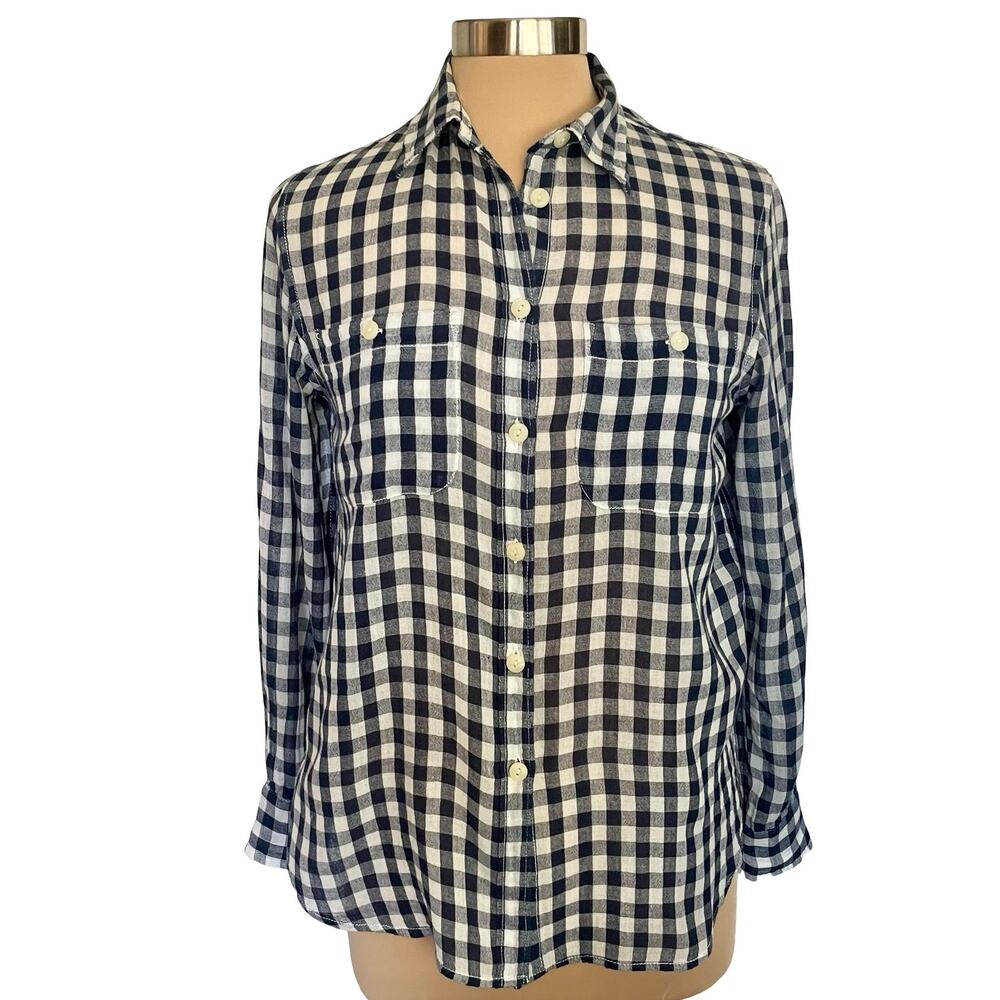 Denim & Supply Ralph Lauren Utility Blue White Gingham Button Down Shirt Women M